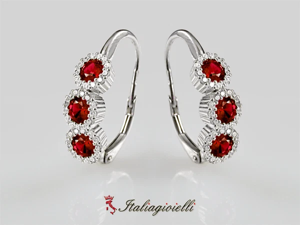 Raggianti Orecchini Trilogy tipo Rubino in Argento 925 Rodiato Oro Bianco - Immagine 4 di 4