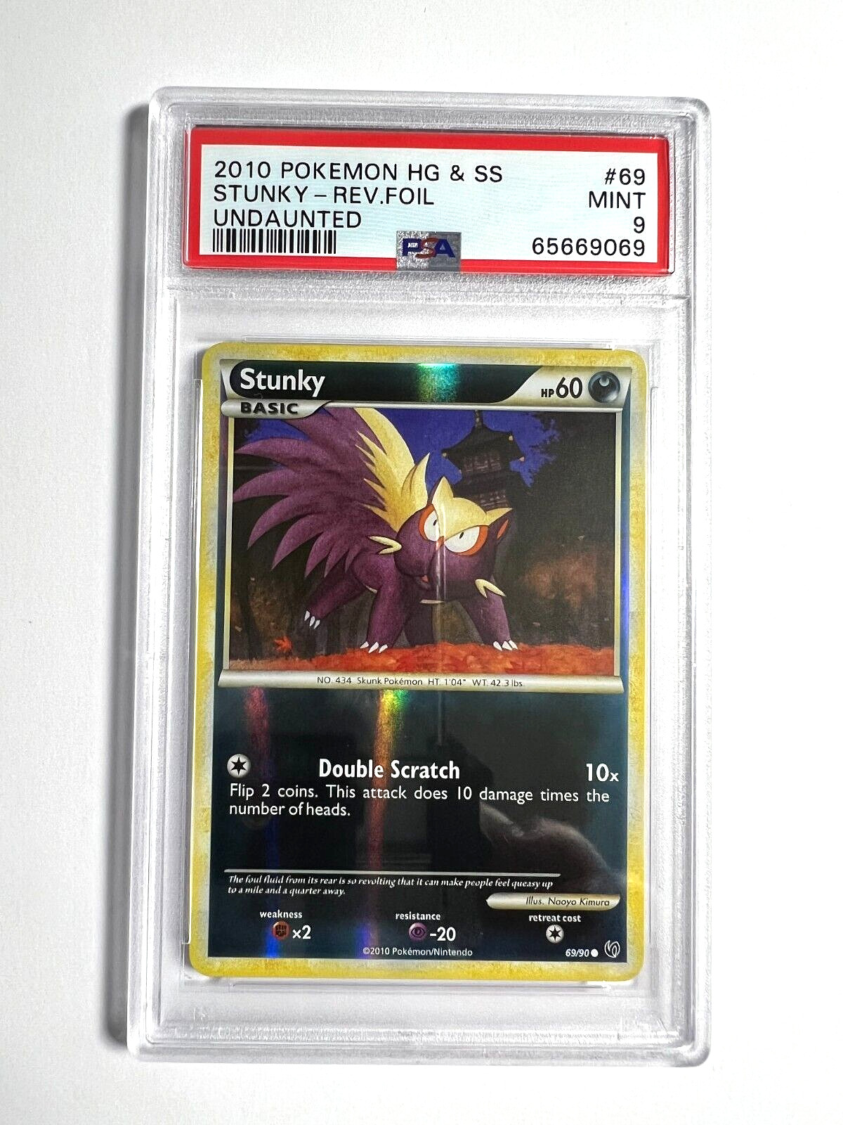 PSA 9 Mint Stunky Reverse Holo 2010 Pokemon Heartgold Soulsilver Undaunted #69