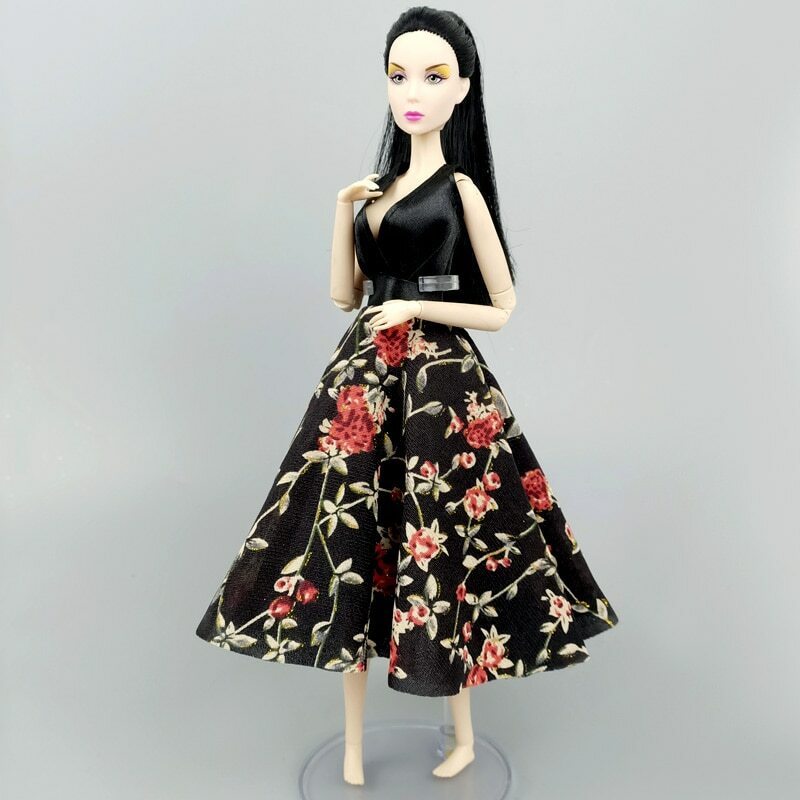 Black Floral Fashion Dress Outfits for 11.5" Doll Clothes Party Gown Toys 1/6