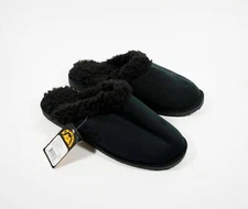 Men's Black DOGGERS Scuffs Faux Fur Suede Rubber Sole Slippers Shoes Sz 12/13