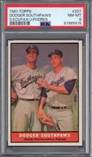 1961 Topps #207 DODGER SOUTHPAWS PSA 8 NM/MT CENTERED!  Sandy KOUFAX / PODRES