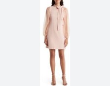 Vince Camuto Bow Neck Long Sleeve Shift Dress Size 10 Pink