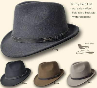 Australian Made Wool Felt Fedora with Brown Leather Band Western Felt Fedora Made from 100% pure Australian Wool felt  main image 2