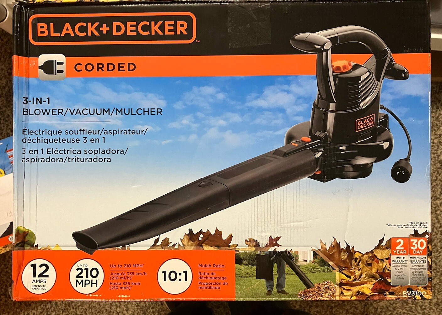 Black&Decker Corded Leaf Blower Vacuum Mulcher, 12Amp 2 Speed 150