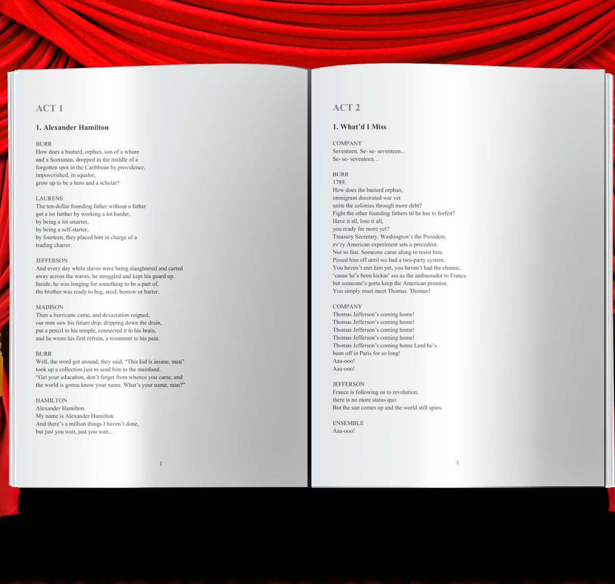 Broadway Cast Hamilton Lyrics 1789 Alexander Hamilton Play Script