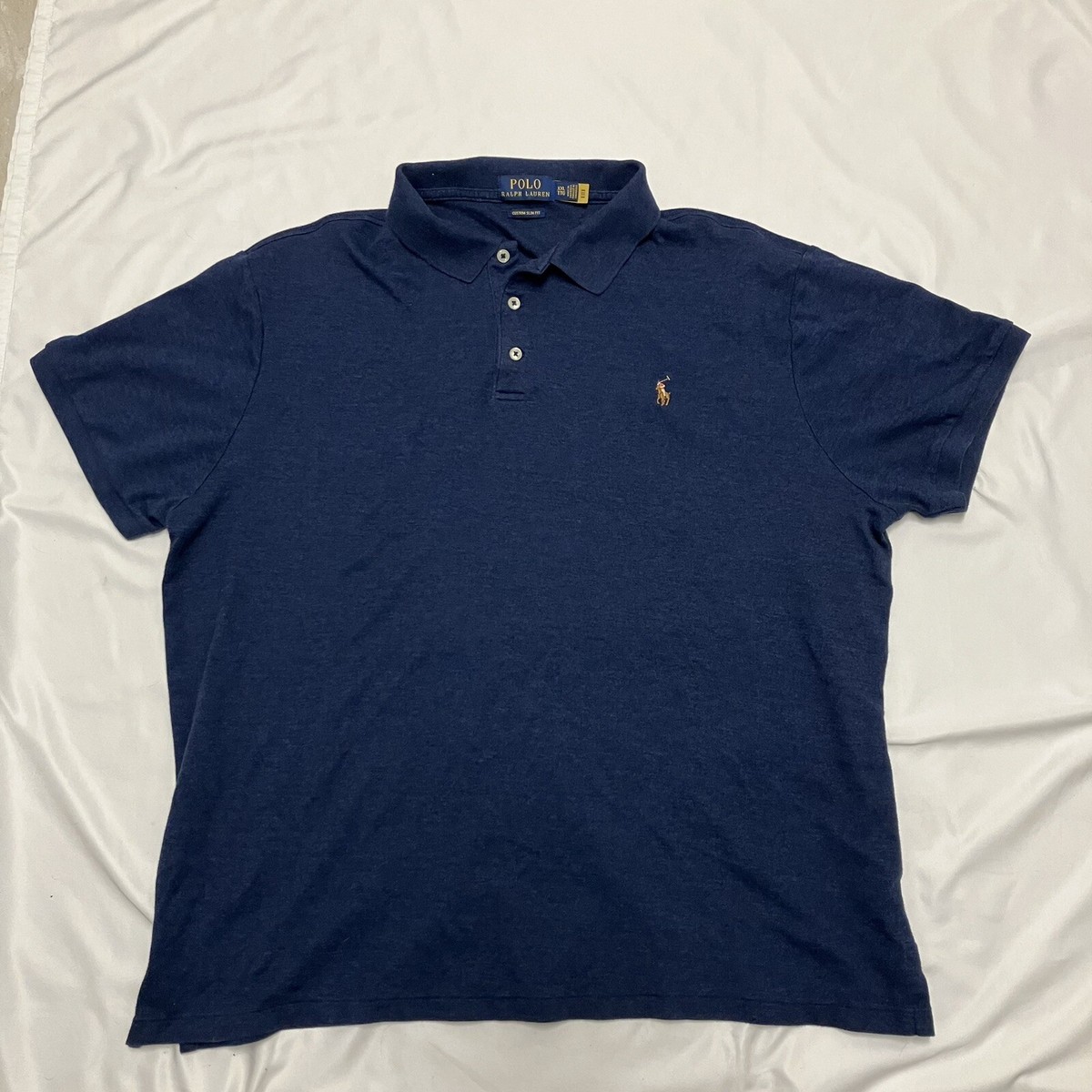 Polo Ralph Lauren Custom Slim Fit XXL Blue Brown Pony Short Sleeve