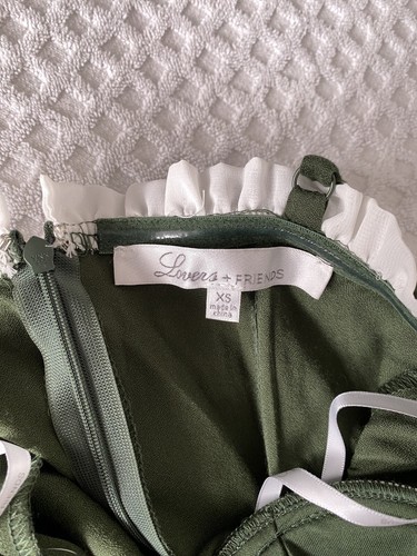 Lovers + Friends Sleeveless Bustier Bodysuit Forest Green White Ruffles XS NWT - Picture 5 of 5