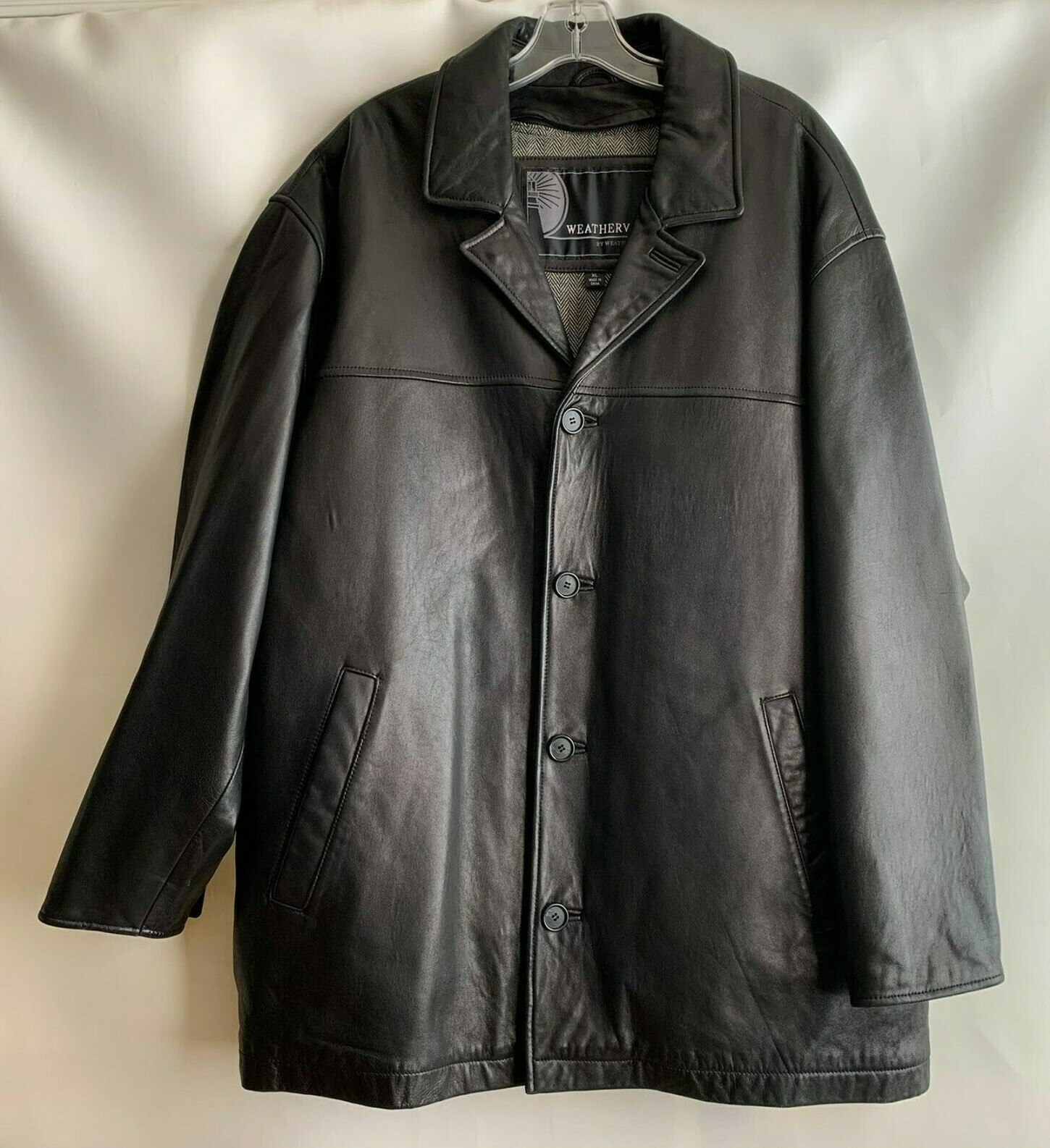Weathervane by Weatherproof Jacket Black Leather Zip Out Lined Button
