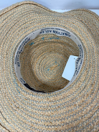 JONATHAN ADLER Wide Brim Straw Hat with Turquoise Grosgrain Trim Bow - Picture 9 of 10