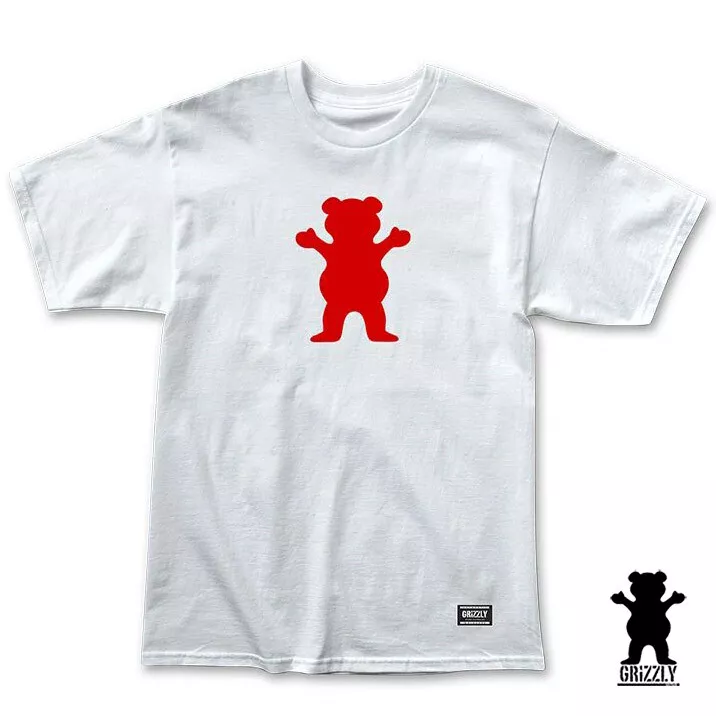 Ekstremt vigtigt legemliggøre lineær Grizzly Griptape OG Bear Skateboard SS T-Shirt Tee White/Red NEW Streetwear  | eBay