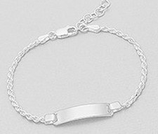 Solid Sterling Silver 5.5mm Plain Tag ID Bracelet 3.3g Child Size 6.5" Italy