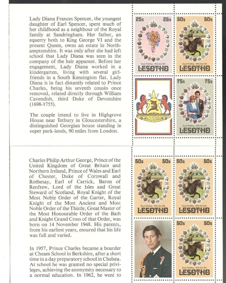 1981 Kingdom of Lesotho Sc #335a-337c Royal Wedding, Charles & Diana - booklet - Image 2 of 2