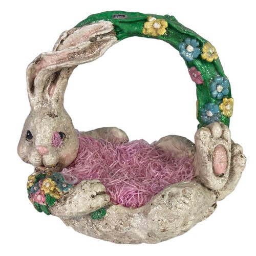 Easter Egg Basket Decor Bunny Rabbit 9" Tall Spring Holiday Centerpiece Home - Afbeelding 1 van 11