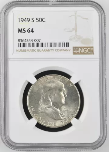 1949-S  FRANKLIN US Half Dollar,   MS64 by NGC,   a SUPERB looking coin!!!!
