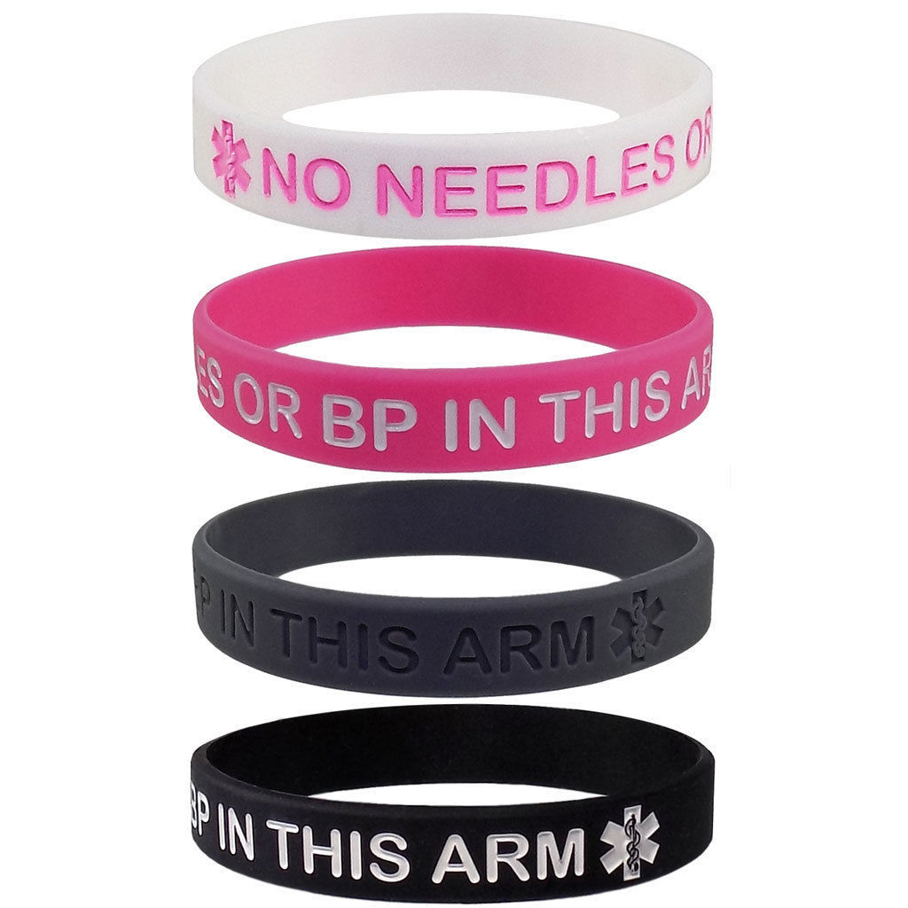 X2 No Needles or BP in this arm Medical Alert ID Silicone Wristband
