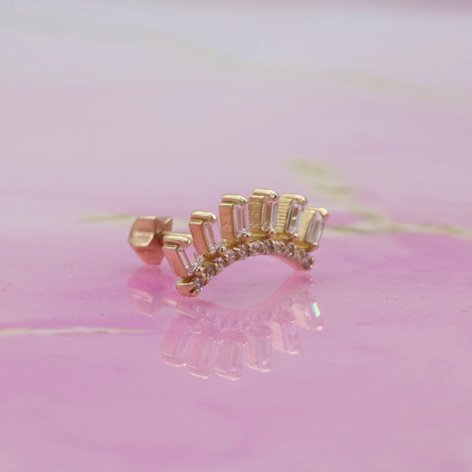 14K Solid Gold Marquise CZ Earring Flatback Stud Tragus Geometric Piercing 18G - Image 4 of 4