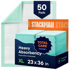 Disposable Incontinence Pads 50 Pk Underpads 23X36 Absorbent Fluff Protective