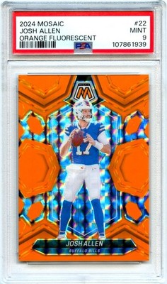 JOSH ALLEN 2024 PANINI MOSAIC ORANGE FLUORESCENT PRIZM JERSEY # 17/25 PSA 9 MINT