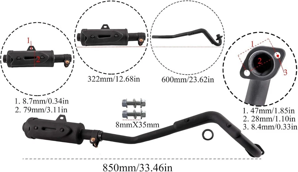 Tubo de escape silenciador 28mm para ATV Quad Go Kart 50cc 70cc 90cc 110 125cc - Imagem 4 de 4