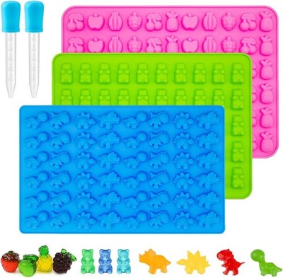 Silicone Gummy Candy Molds with Dropper, Bear Dinosaur Fruit Shapes, BPA Free