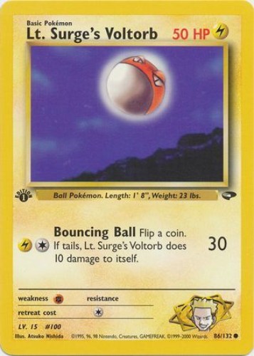 Pokemon Card - Gym Challenge 86/132 - LT. SURGE'S VOLTORB (common) *1st Ed* - NM