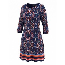 Vince Camuto Navy Paisley Medallion Print 3/4 Sleeve Sheath Dress Size 2
