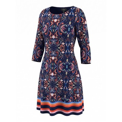 Vince Camuto Navy Paisley Medallion Print 3/4 Sleeve Sheath Dress Size 2