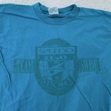 Vintage Speedo Shirt S/M Blue Made in USA Team Swim H2O Sport Graphic 90s