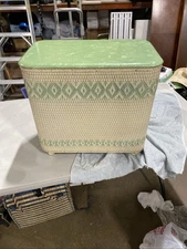 Vintage Laundry/clothes Hamper Red-Man Wicker White Green Lucite Top  