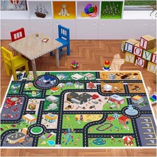 Kids Rug Playroom Car Rug Play Mat City Life Road Rug for Cars Fun City Map f...
