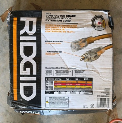 #ad RIDGID 729706 50ft Power Extension Cord Orange and Black $60.00