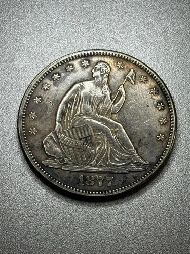 🔥1877 Seated Liberty Half Dollar,Xtra Fine,Toned,Full Features, MAKE AN OFFER🔥