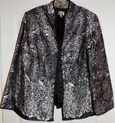 Gorgeous JBS Women 14W black silver white button front blazer jacket coat