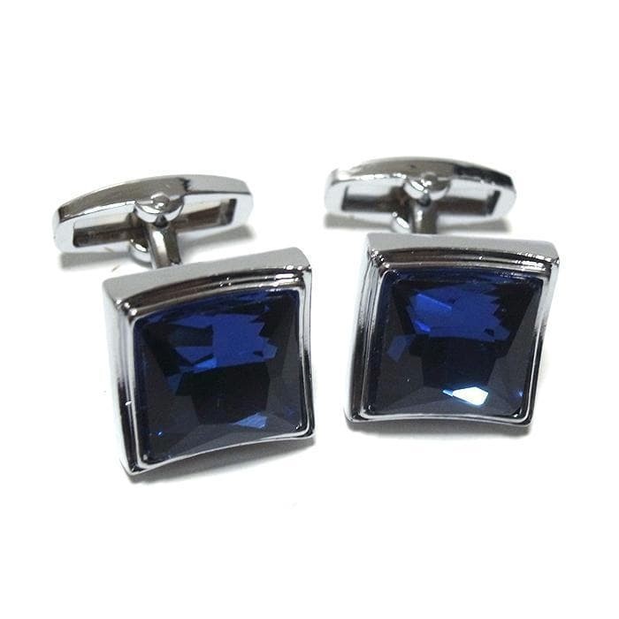 Cufflinks Rectangle Square Crystal Blue Rhineston… - image 1
