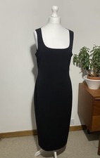 Mango MIDI Dress Euro XL Black Sleeveless Raw Edged Stretch