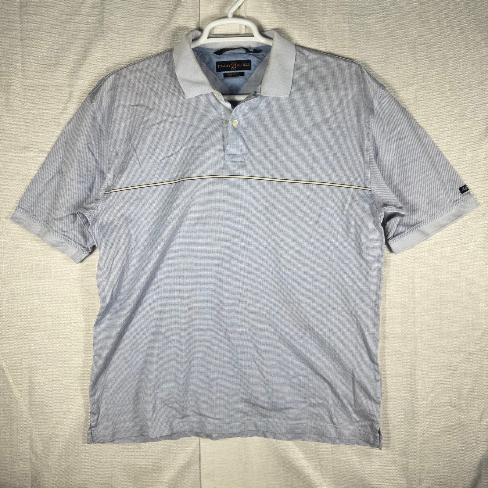 Tommy Hilfiger Golf Mens Blue Pima Cotton Striped Polo Shirt Large