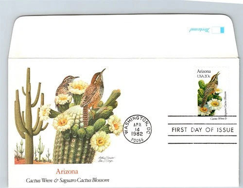 S07-2961, ARIZONA, CACTUS WREN & SAGUARO CACTUS BLOSSOM, FDC