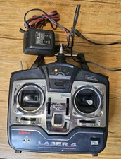 Vintage FM Hitec Laser 4 Channel Transmitter W/ Charger & 3 Channel Receiver