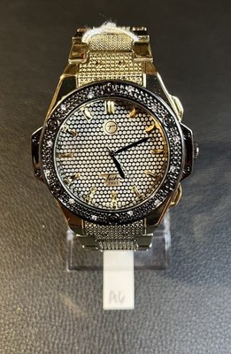 Techno Pave Mens Wristwatch Model 8511 Gold Tone Stainless Steel 25mm Band