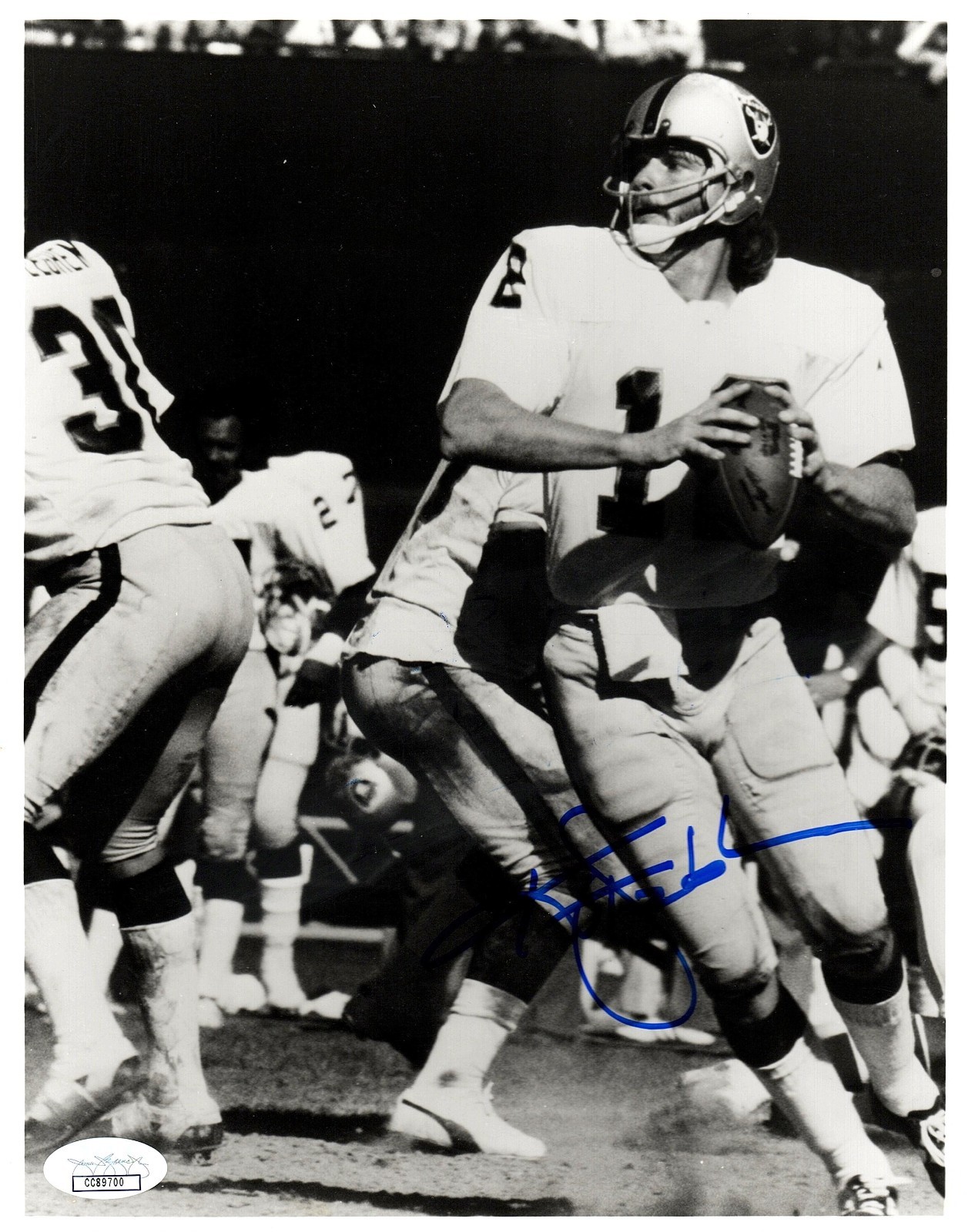 Ken Stabler Autographed Signed Oakland Raiders B&W 8x10 Photo w/JSA COA 