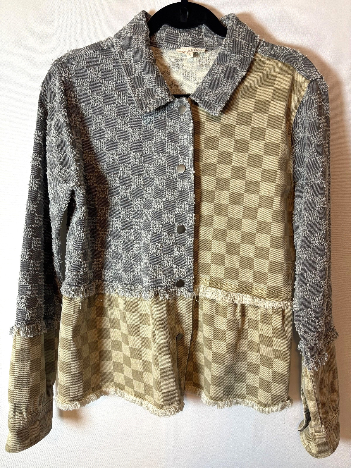 Mystree Patchwork Checkered Jacket Shacket Frayed… - image 1