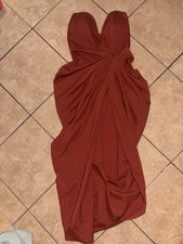 PRETTYLITTLETHING Rust Ruched Sweetheart Strapless Midi Dress Size US 8