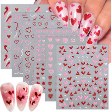 6 Sheets Red Pink Glitter Hearts Nail Art Stickers 3D Self-Adhesive Valentine'S