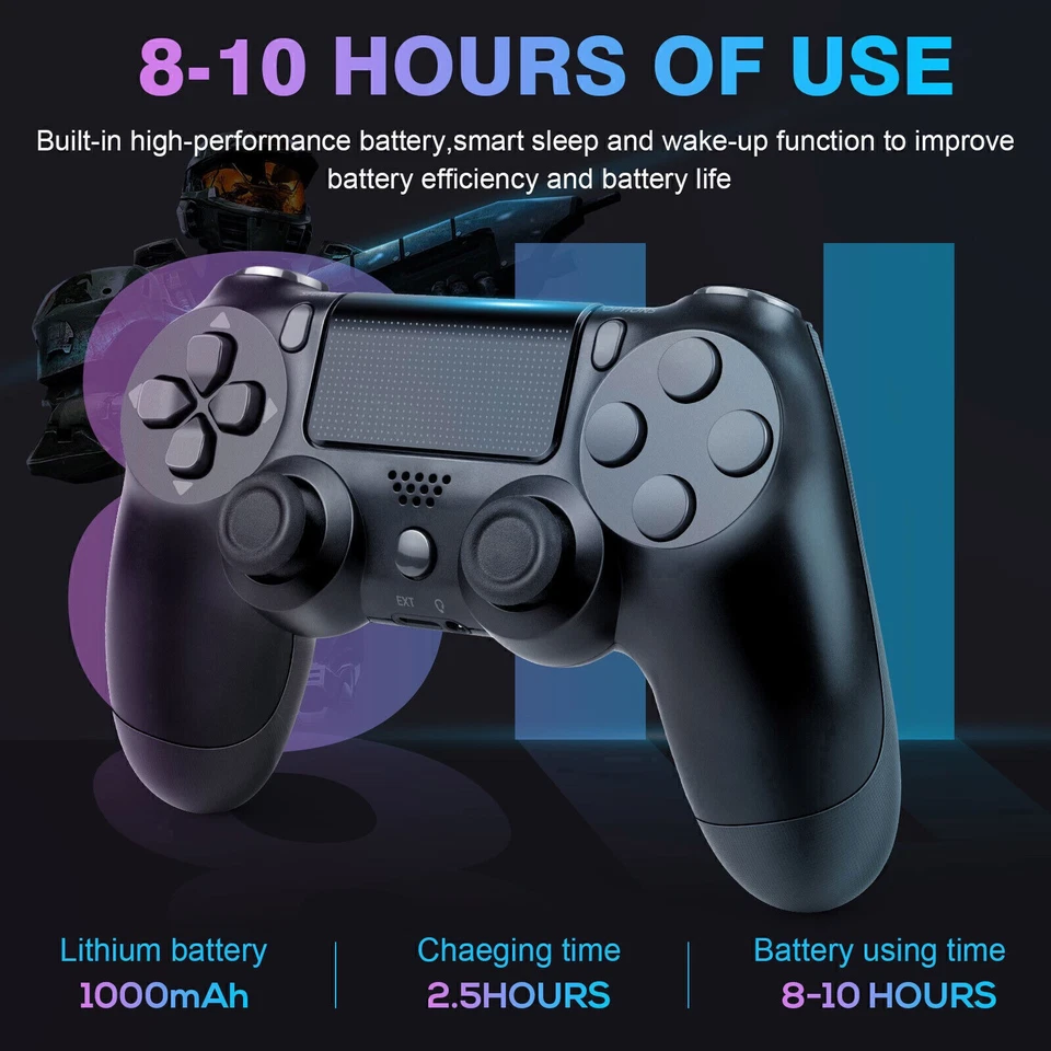 Controlador Inalámbrico Bluetooth Gamepad para PlayStation4 PS4 Pro/Slim/PC Negro Foto 3 de 4