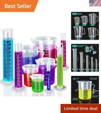 Plastic Graduated Cylinders and Beaker Set Lab Measurement Kit 10pcs