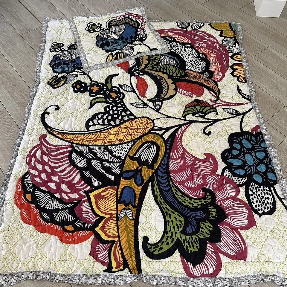 Anthropologie Floral Laelia Twin Size Quilt + Euro Sham Abstract Colorful - Image 2 of 4