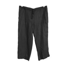 Talbots Black Pure Irish Linen Cropped Pants Size 14 Drawstring Waist Casual