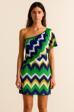 Calvin Klein Colorful Chevron Asymmetrical Sleeve Dress Size 6