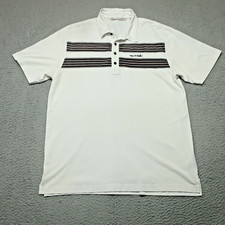 Travis Mathew Polo Shirt Mens XL White Gray Striped Short Sleeve Golf Sportswear