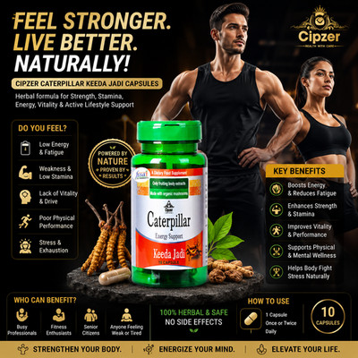 CIPZER Caterpillar Keeda Jadi 10 Capsules | Supports Strength, Stamina & Energy